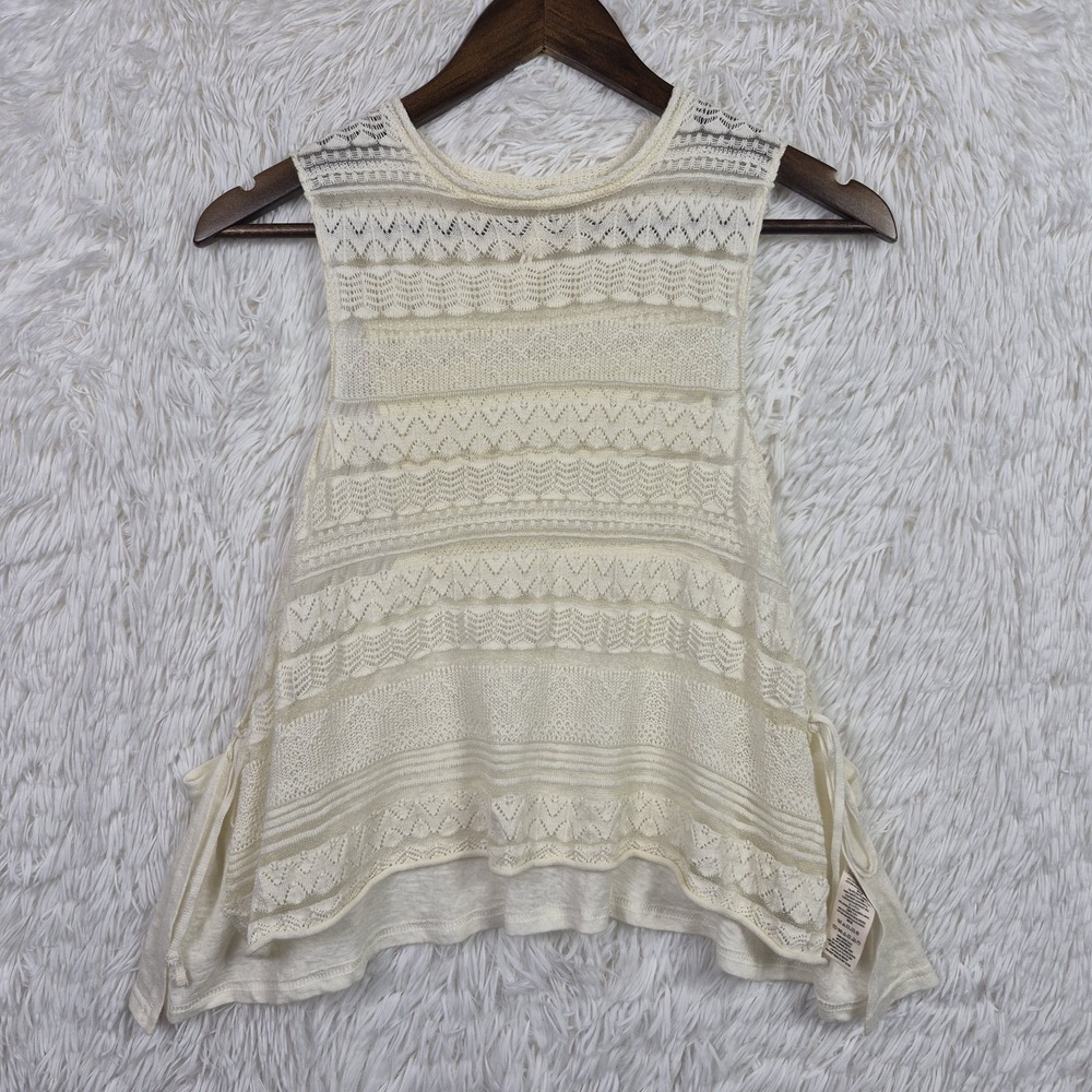 Free People Lace Crochet Ivory Sleeveless Semi Sheer Top Assymetric Sz S‎ Boho